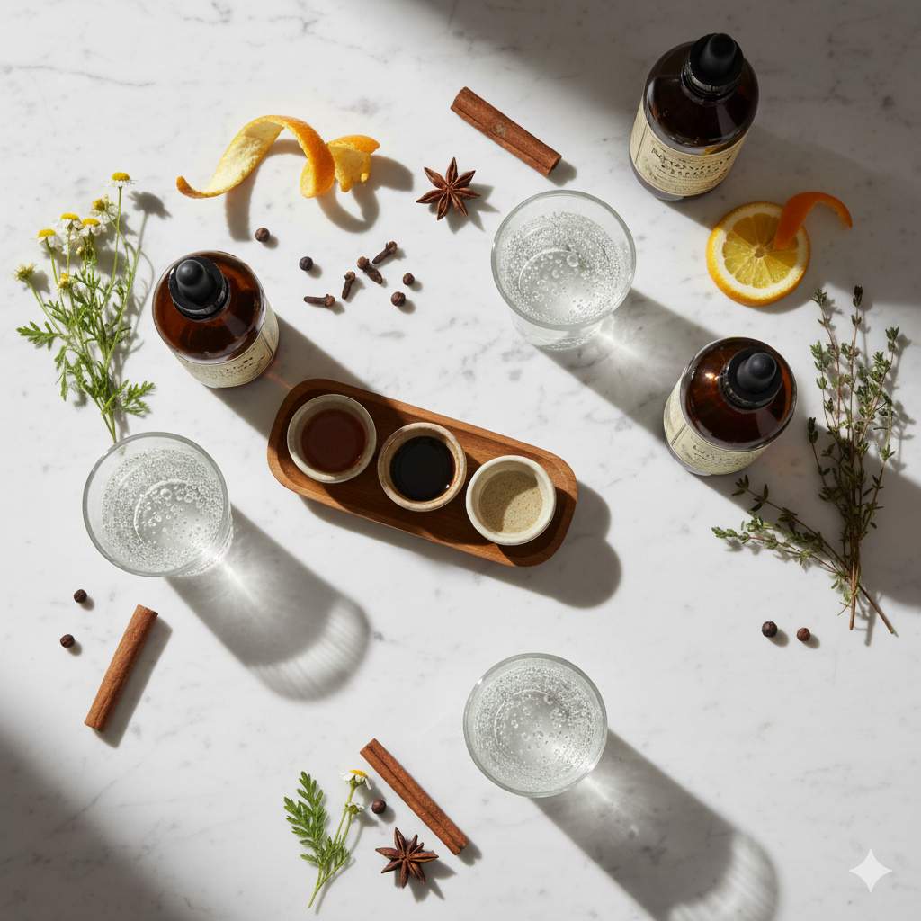 Bitters tasting flight setup